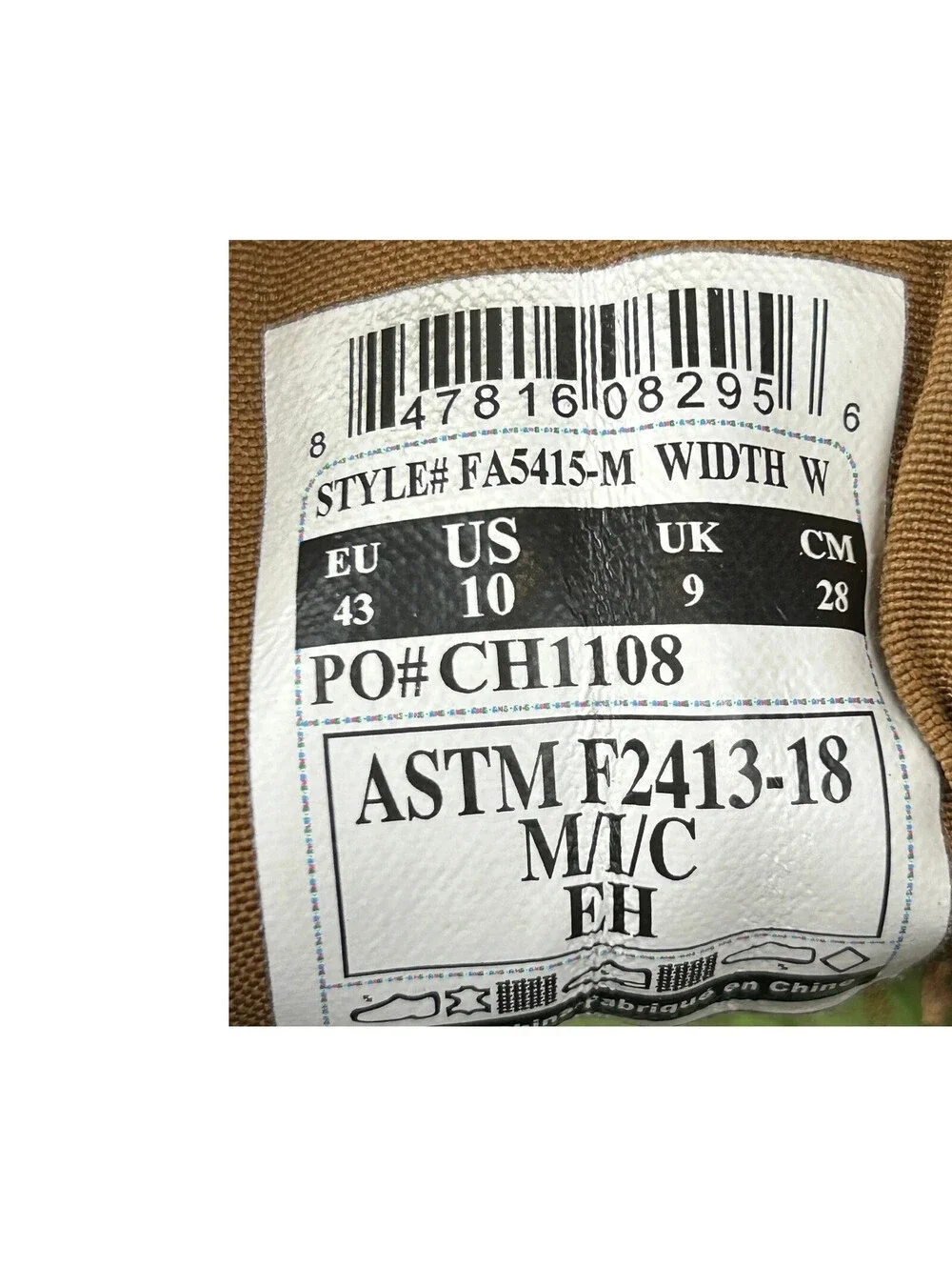 Carhartt EH ASTM F2413-18 Men's Size 10 Brown Leather Work Boots